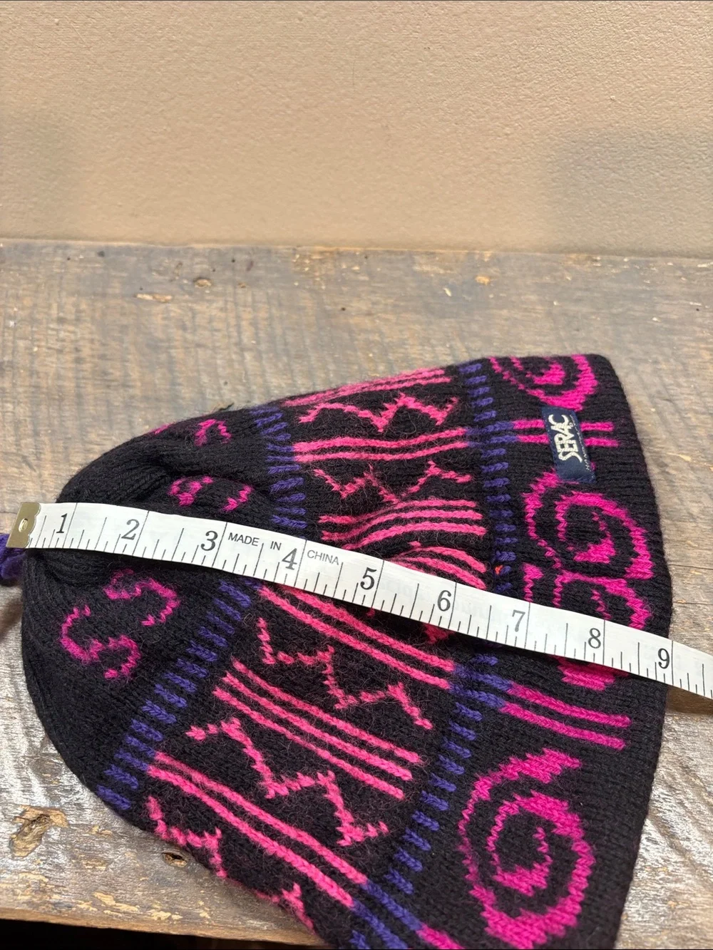 Handcrafted Kids Wool Black & Pink Patterned Knit Beanie